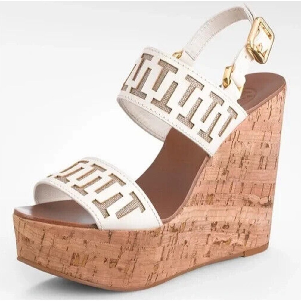 Tory Burch “T” Logo Cork Wedges Size 10